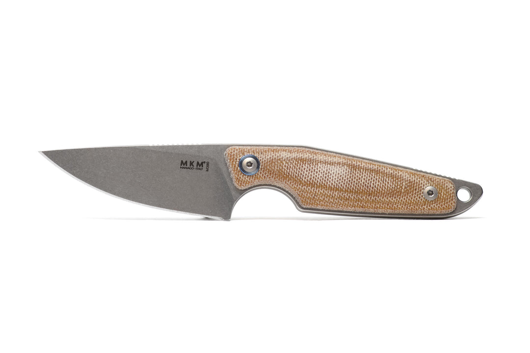 MKM MAKRO 1 Drop Point M390 Micarta Handle Fixed Blade Knife with Leather Sheath by Jesper Vox