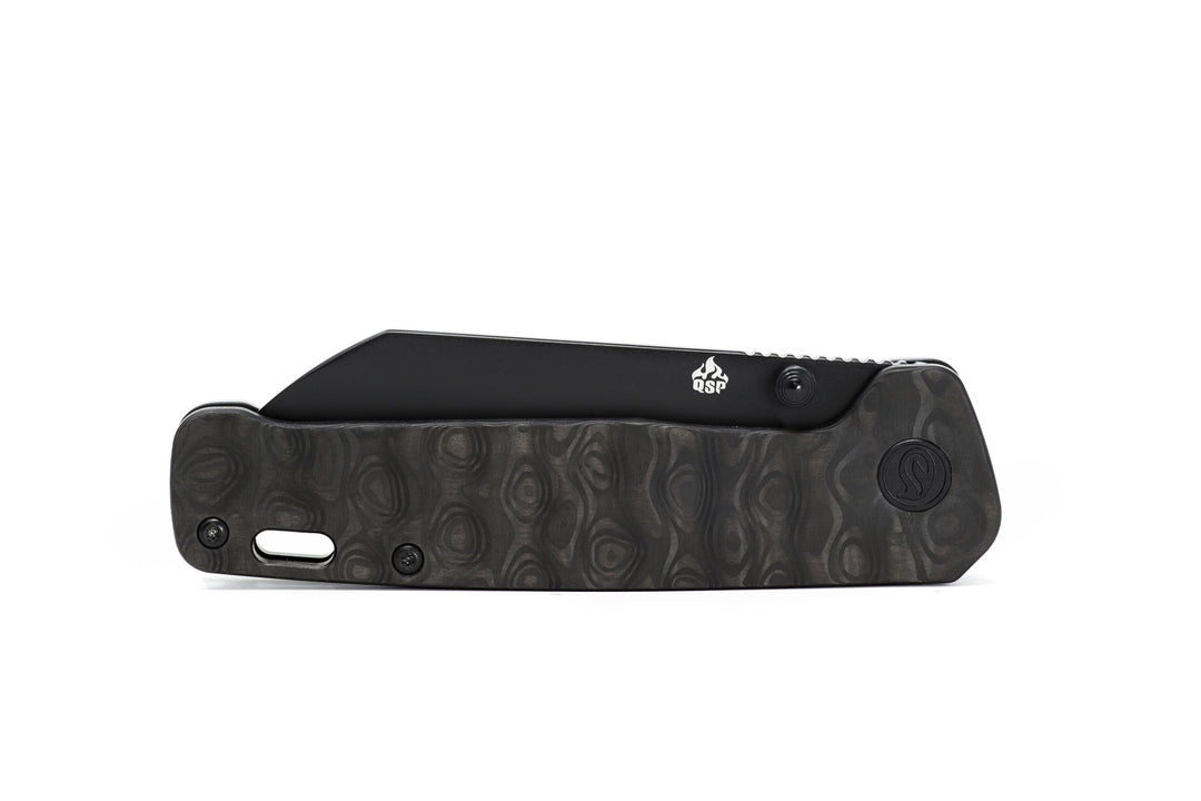 Kaviso x QSP Penguin Black Marbled Carbon Fiber Folding Knife with S35VN Black Blade Titanium Frame Lock