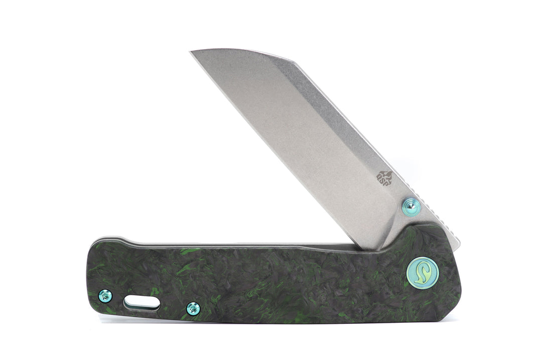 Kaviso x QSP Penguin Green Fat Carbon S35VN blade steel stonewashed EDC