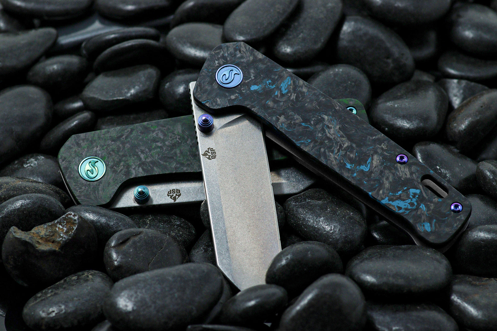 Kaviso x QSP Penguin Fat Carbon S35VN Stonewashed blades folding pocket knife