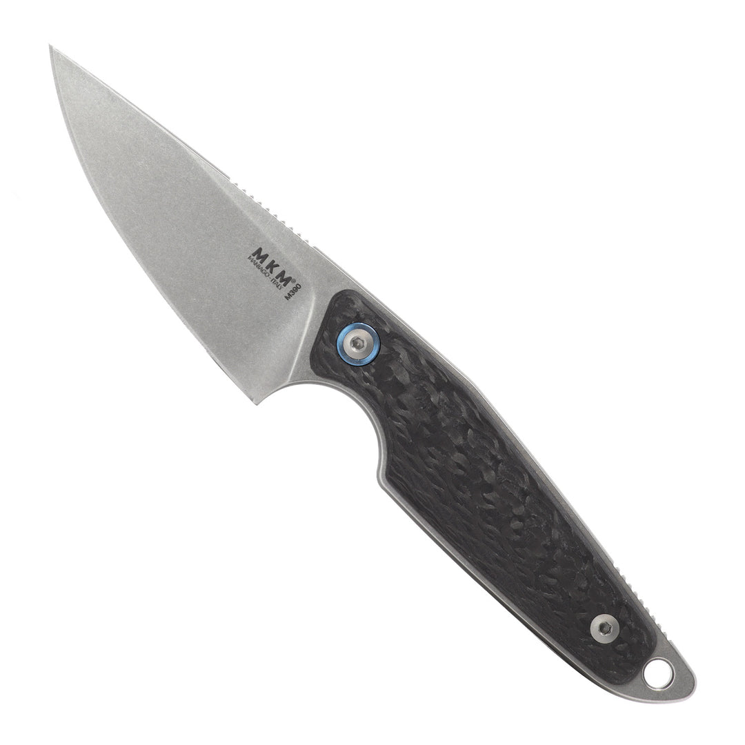 MKM MAKRO 1 Drop Point M390 Carbon Fiber Fixed Blade Knife with Leather Sheath