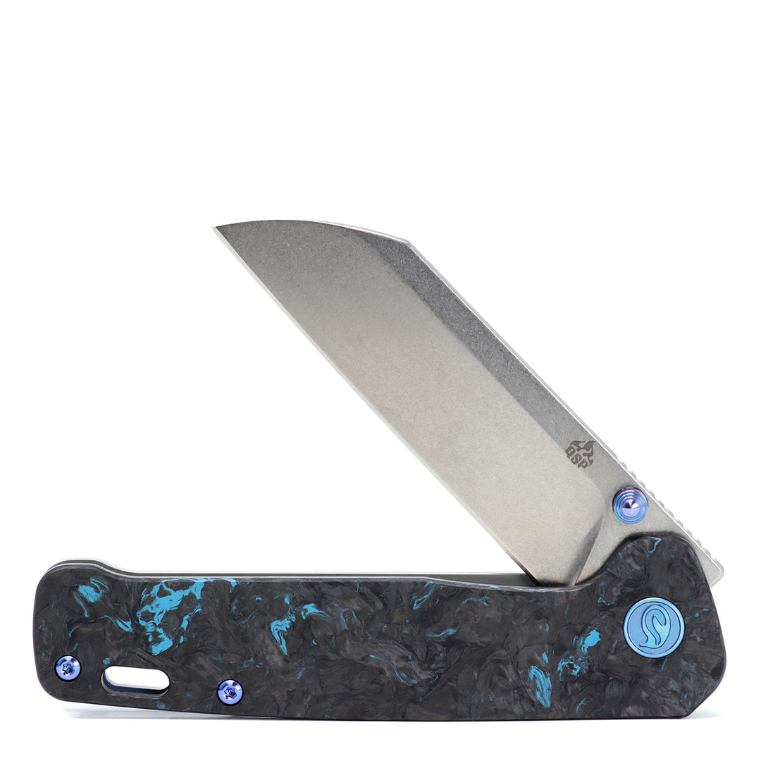 Kaviso x QSP Penguin Blue Fat Carbon S35VN blade steel stonewashed EDC Titanium Frame Lock framelock