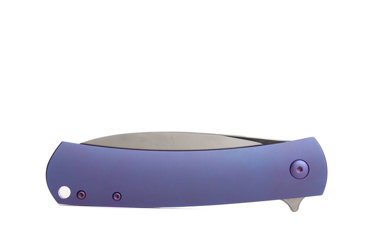 Kaviso x Laconico Keen CPM S35VN Folding Pocket Knife with Titanium Frame Lock Anodized Purple with Flipper Tab Deployment
