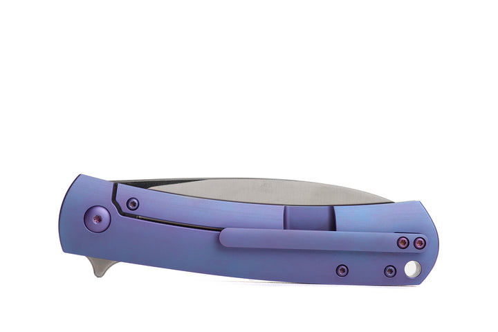 Kaviso x Laconico Keen CPM S35VN Folding Pocket Knife with Titanium Frame Lock Anodized Purple with Flipper Tab Deployment