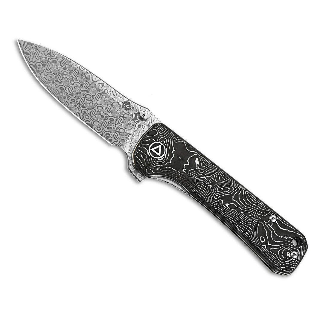 QSP Hawk Liner Lock Carbon Fiber Folding Knife (Damascus or S35VN Steel)