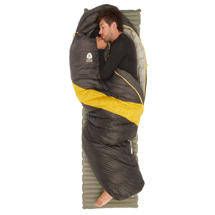 Sierra Designs Nitro Down Sleeping bag in 35 degree & 0 degree in regular or long bag sizes 15d ripstop nylon and 800FP PFC-free DriDown for ultralight backpacking, camping, hiking