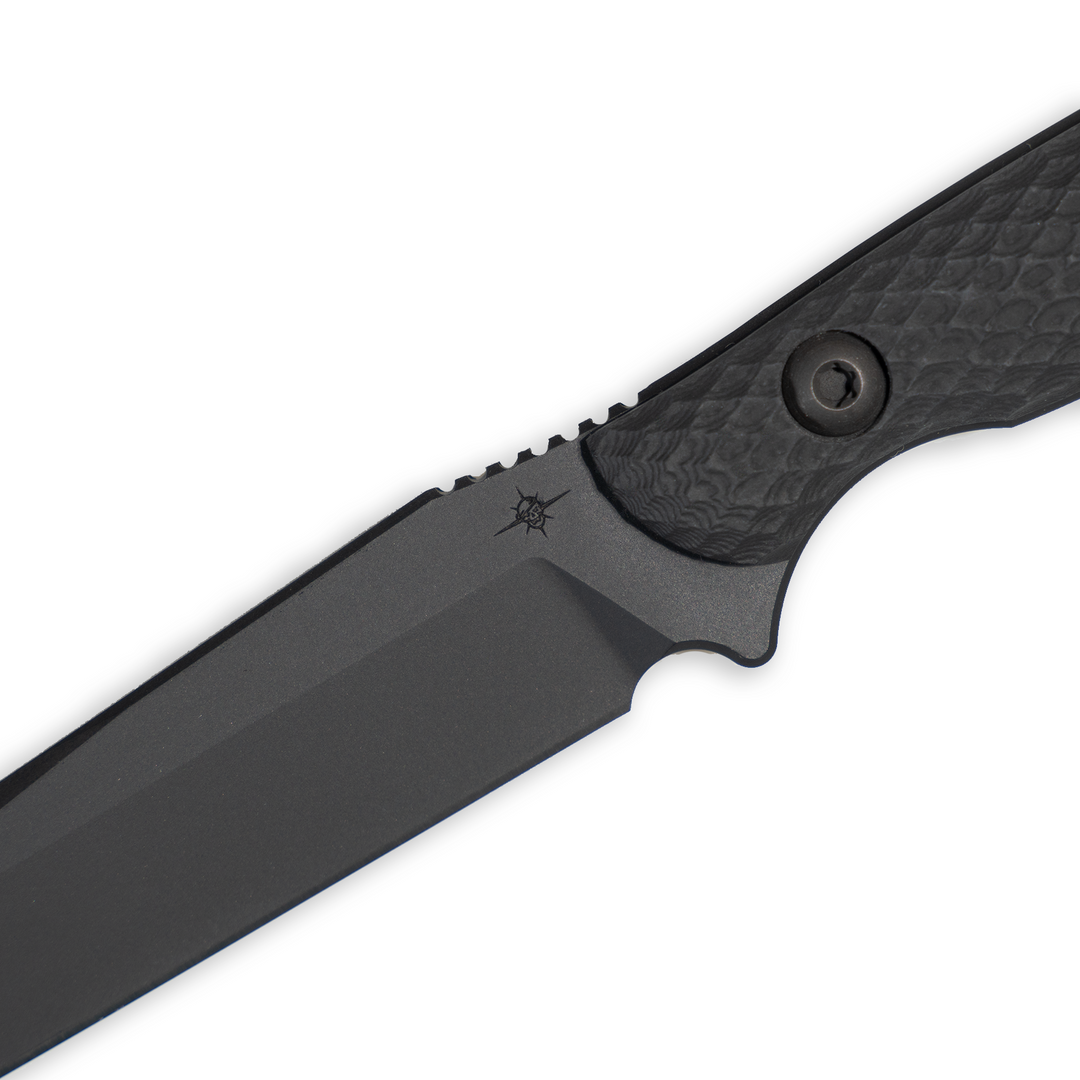 Toor Knives Serpent Fixed Blade Knife in Dark Shadow. Tactical Blade with Sheath and Tanto grind in cpm3v steel and G10 Handle