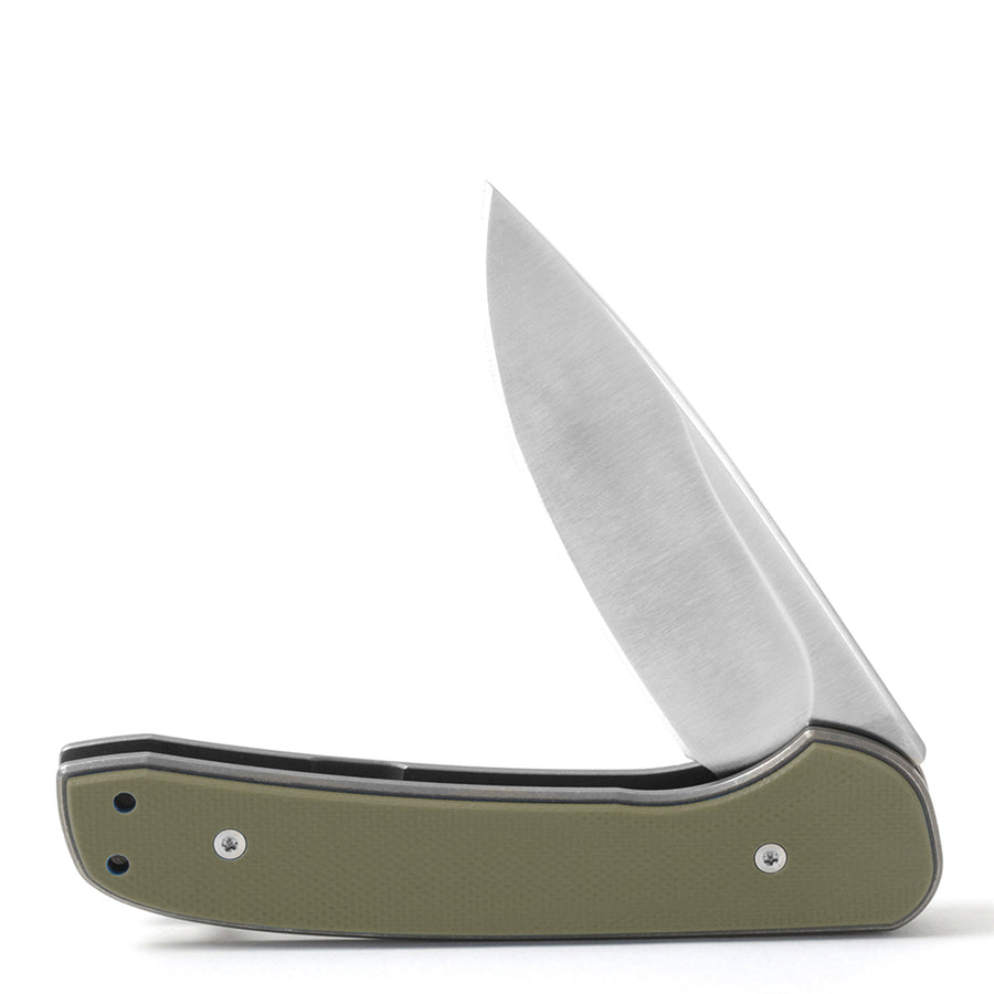 Drop + Ferrum Forge Gent Pocket Knife CPM S35VN Satin, Stonewashed Folding Knife Ferrum Forge Titanium Green