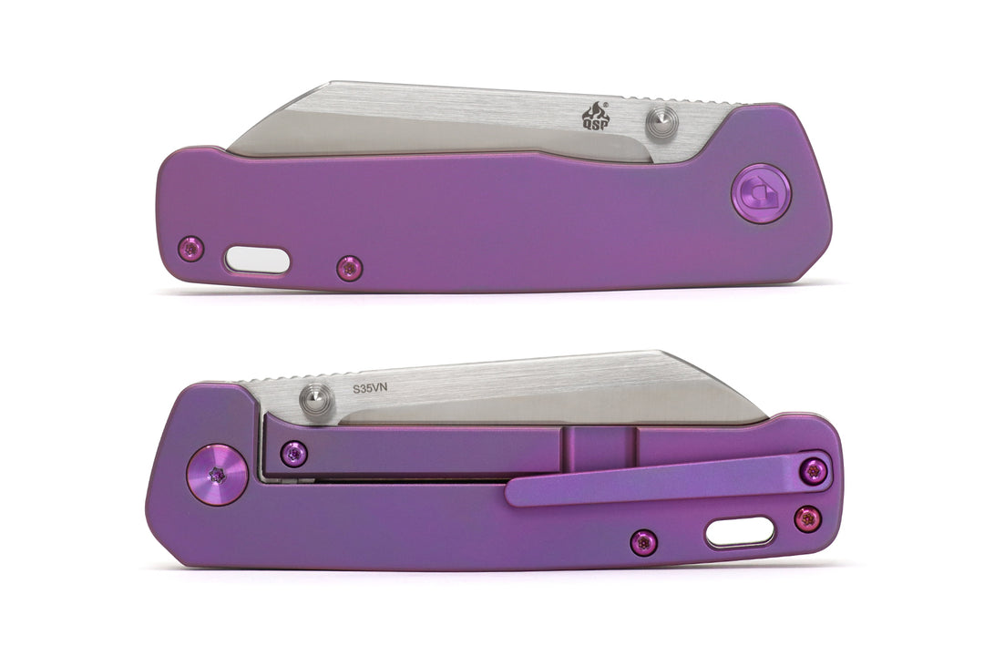 Drop + QSP Penguin Purple Titanium Frame Lock S35VN Folding Knife